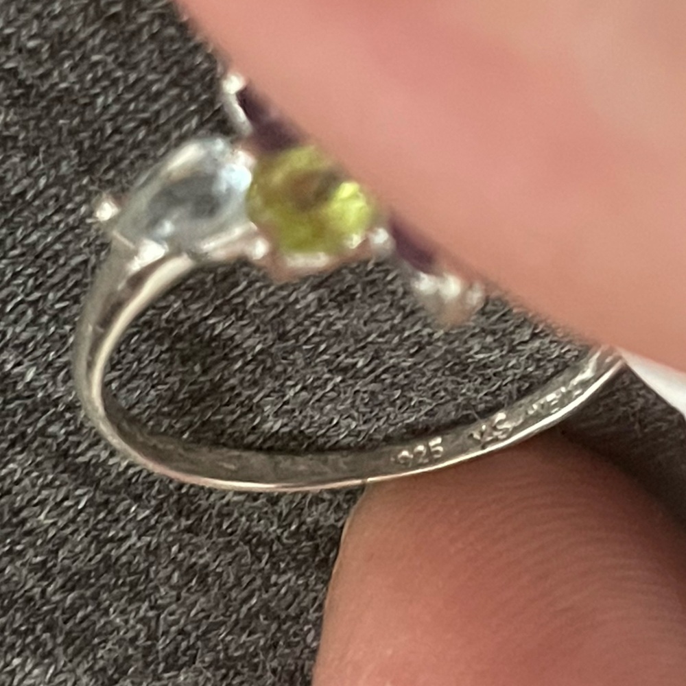 Dainty amethyst, peridot, blue topaz & honey citrine 925 sterling cluster ring 7 - Picture 6 of 7
